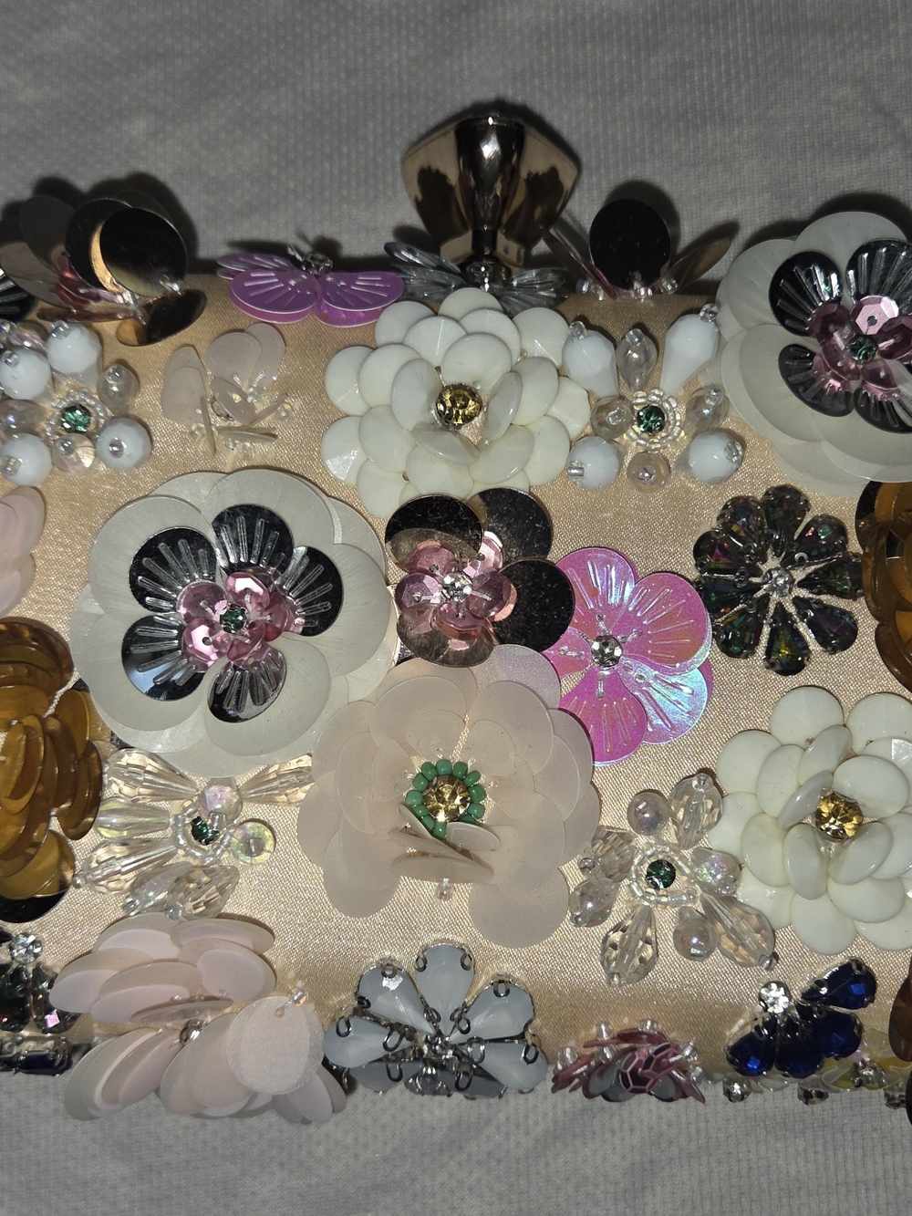 Floral Sequin Cluster Evening Clutch - Convertible With Chain Strap